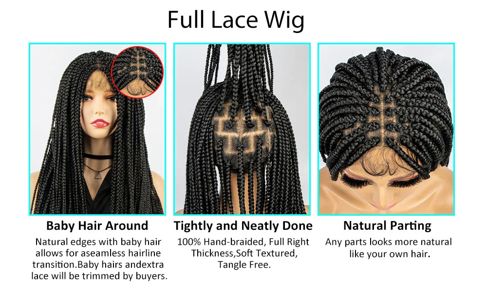 36" Knotless Box Braid Full Lace Wig | Synthetic | Black Women