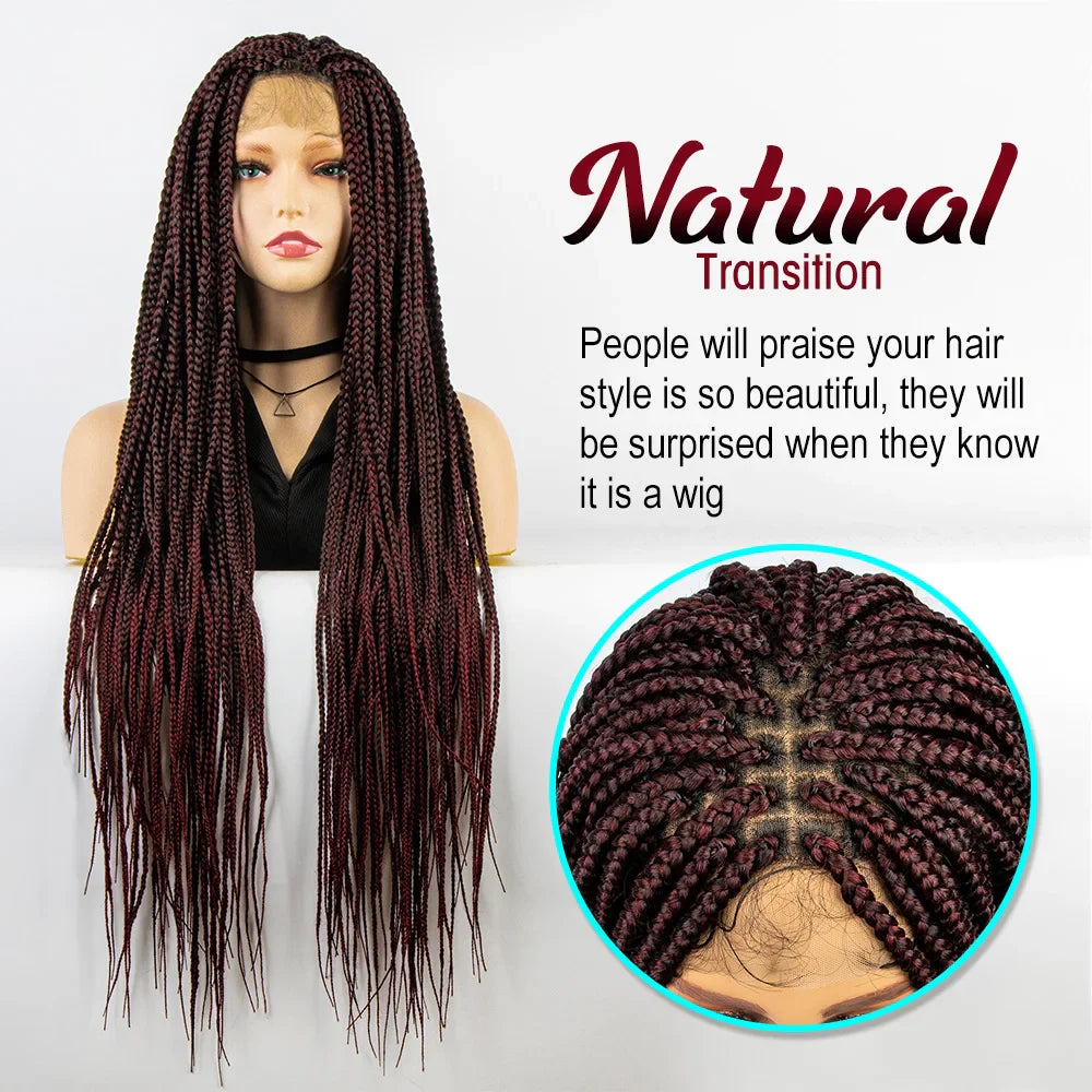 36" Knotless Box Braid Full Lace Wig | Synthetic | Black Women