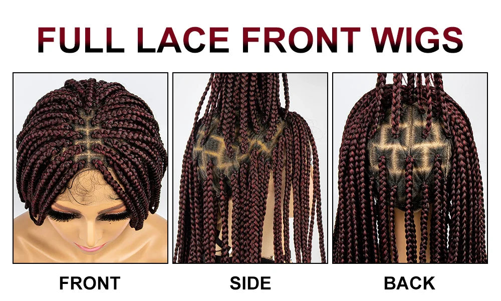 36" Knotless Box Braid Full Lace Wig | Synthetic | Black Women