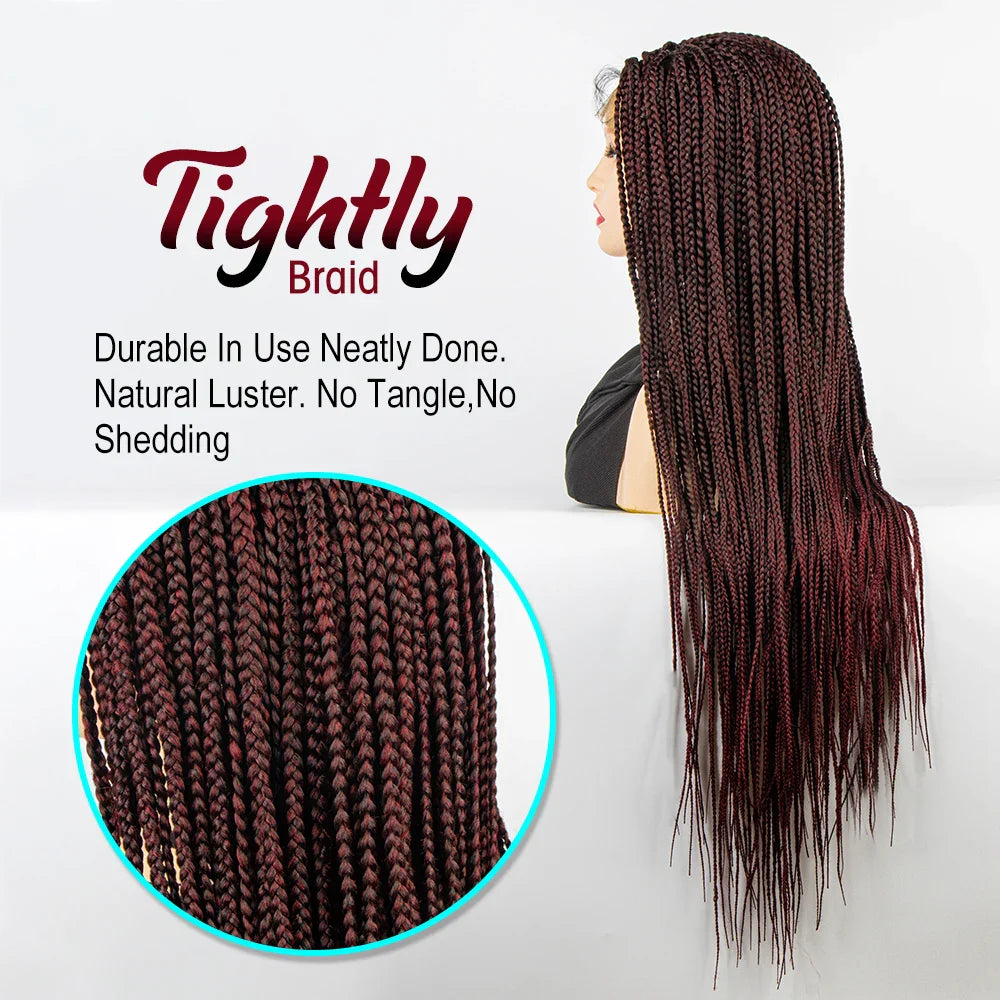 36" Knotless Box Braid Full Lace Wig | Synthetic | Black Women