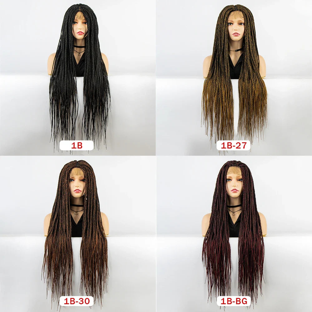 36" Knotless Box Braid Full Lace Wig | Synthetic | Black Women