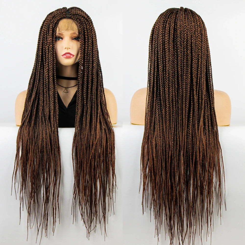 36" Knotless Box Braid Full Lace Wig | Synthetic | Black Women