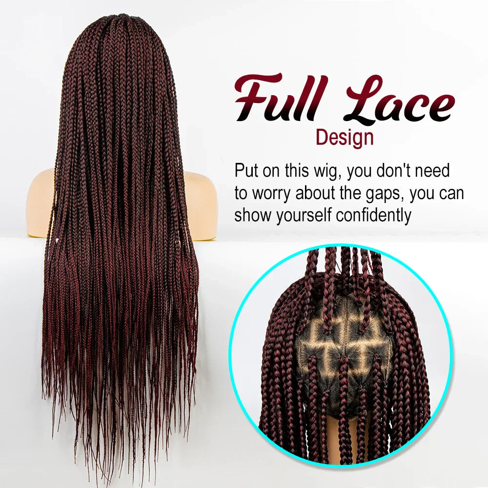 36" Knotless Box Braid Full Lace Wig | Synthetic | Black Women