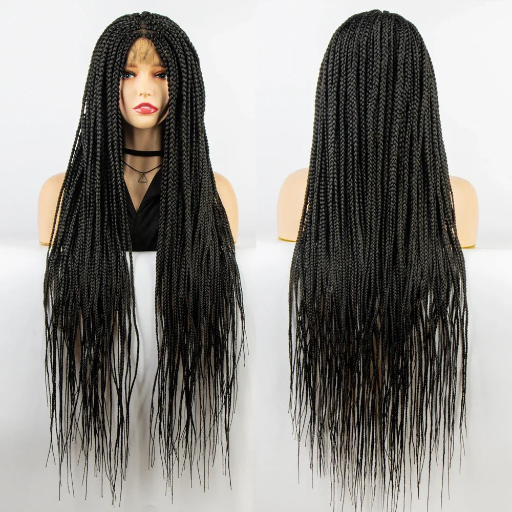 36" Knotless Box Braid Full Lace Wig | Synthetic | Black Women