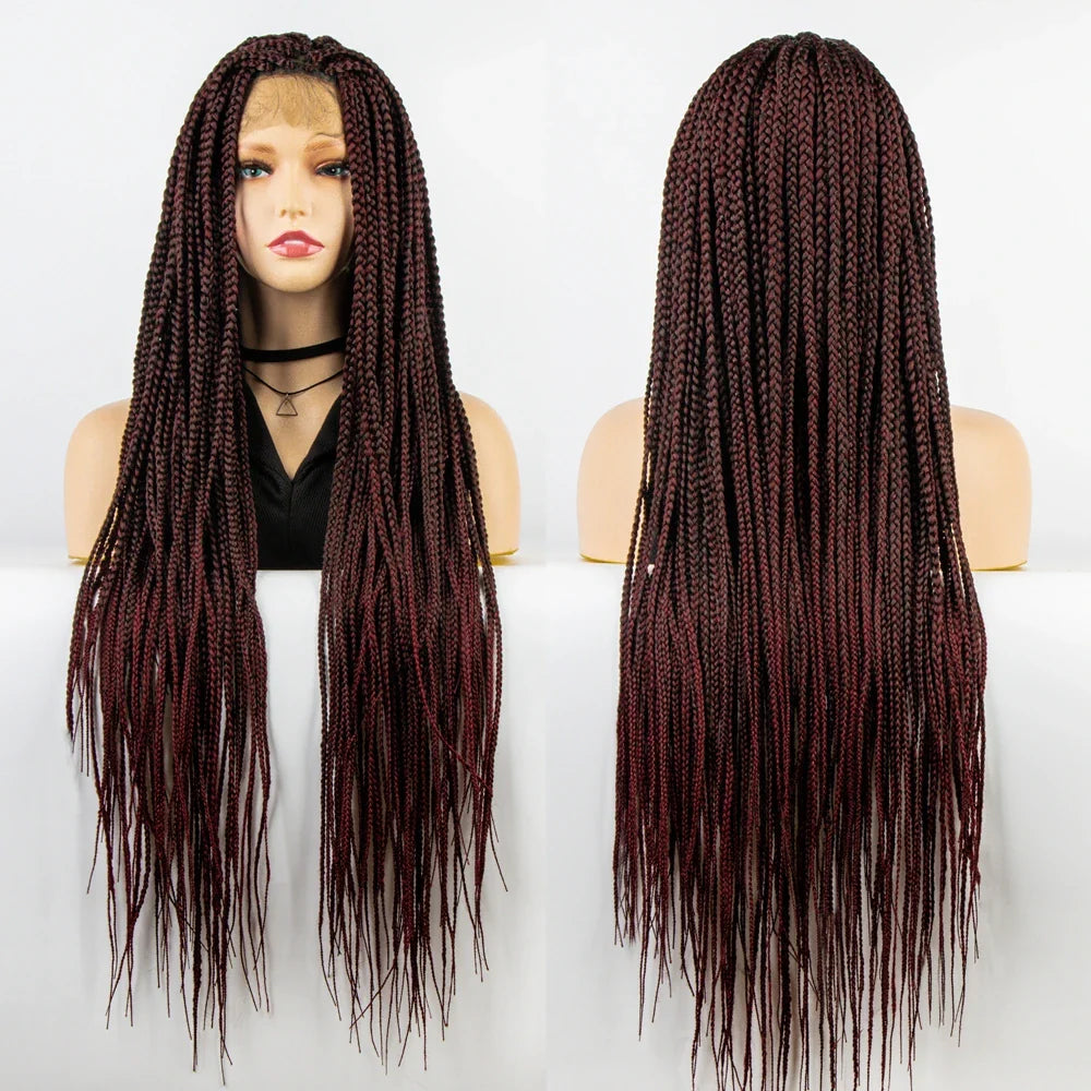 36" Knotless Box Braid Full Lace Wig | Synthetic | Black Women