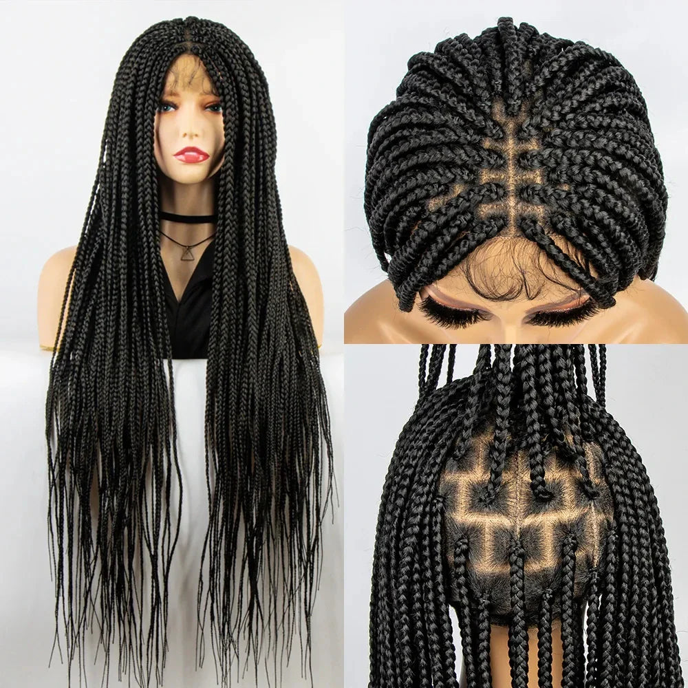 36" Knotless Box Braid Full Lace Wig | Synthetic | Black Women