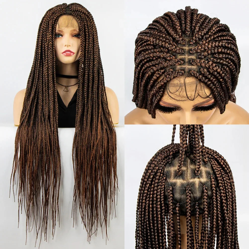 36" Knotless Box Braid Full Lace Wig | Synthetic | Black Women