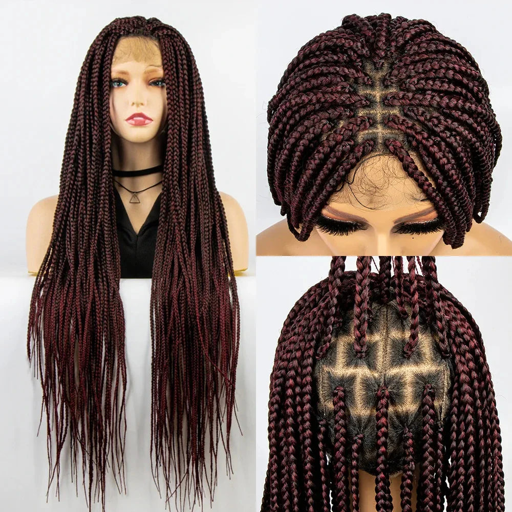 36" Knotless Box Braid Full Lace Wig | Synthetic | Black Women
