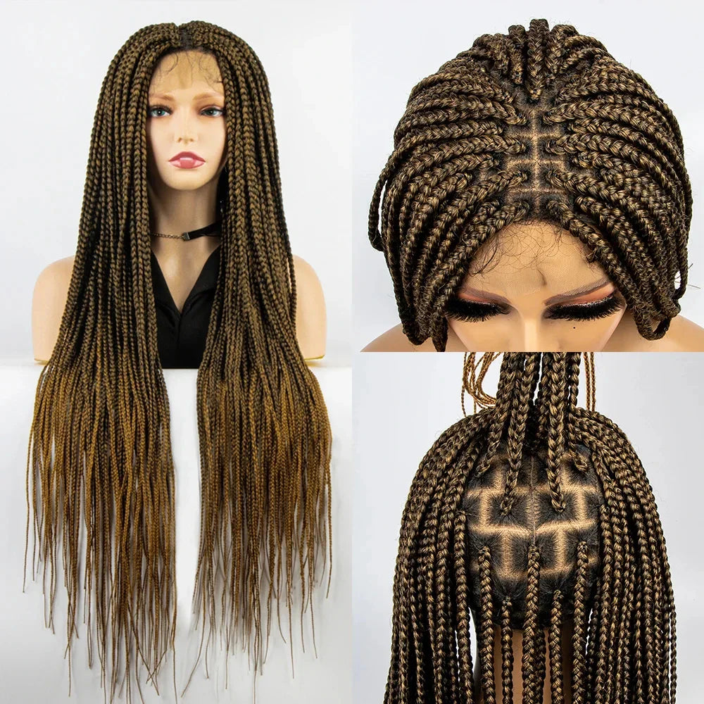 36" Knotless Box Braid Full Lace Wig | Synthetic | Black Women