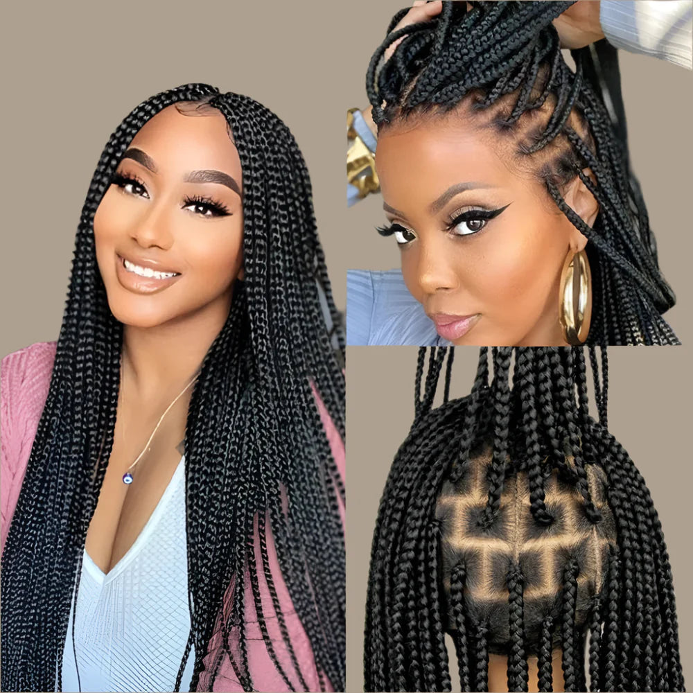 36" Knotless Box Braid Full Lace Wig | Synthetic | Black Women
