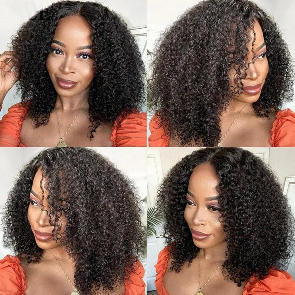 Afro Kinky Curly Bob Wig | T-Part Transparent Lace | Human Hair