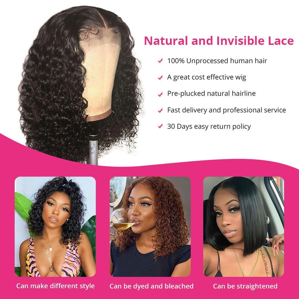 Afro Kinky Curly Bob Wig | T-Part Transparent Lace | Human Hair