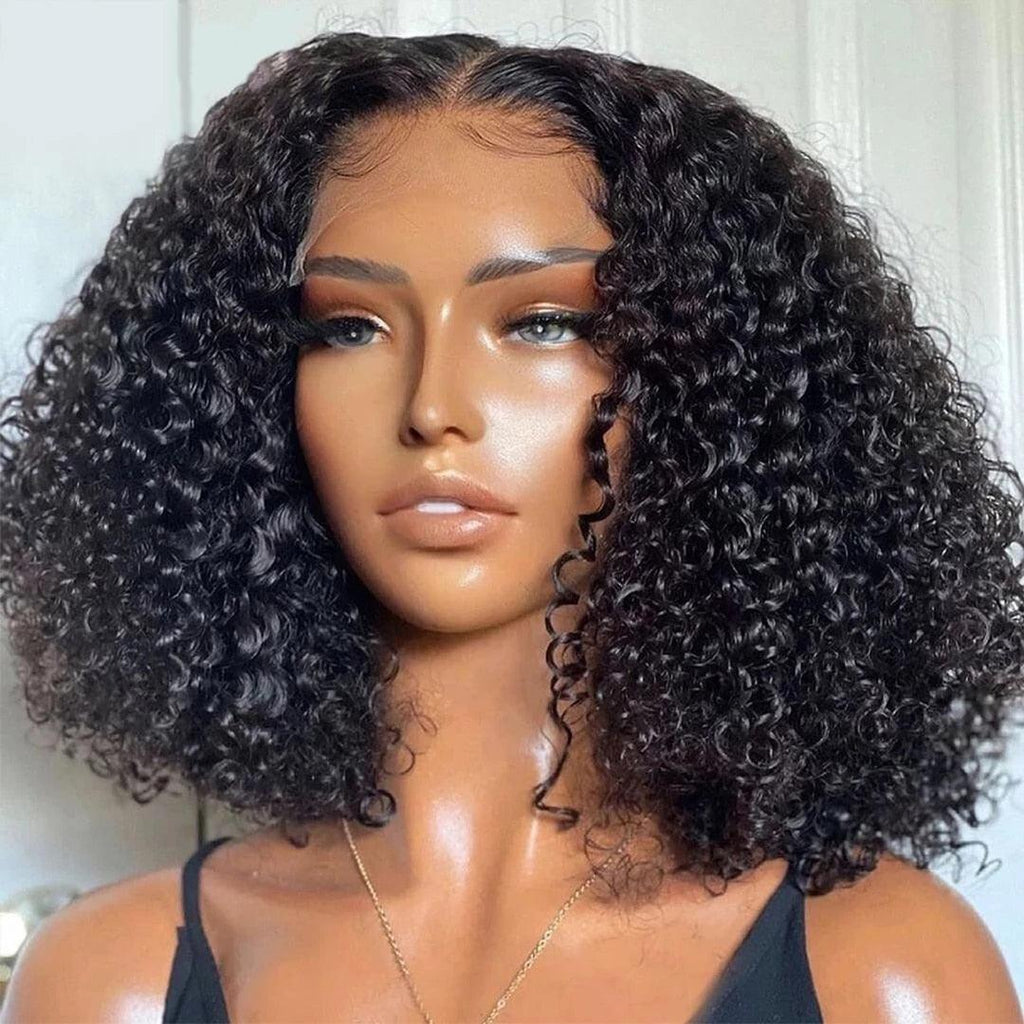 Afro Kinky Curly Bob Wig | T-Part Transparent Lace | Human Hair
