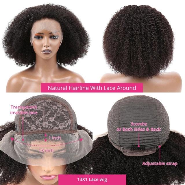 Afro Kinky Curly Bob Wig | T-Part Transparent Lace | Human Hair