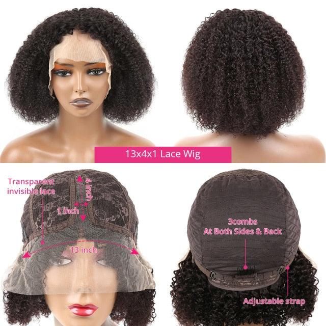 Afro Kinky Curly Bob Wig | T-Part Transparent Lace | Human Hair
