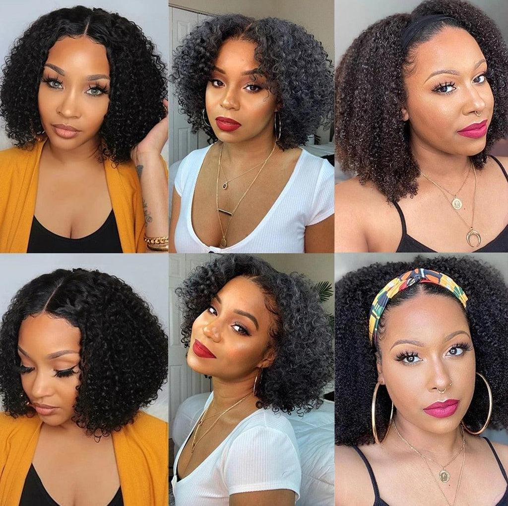 Afro Kinky Curly Bob Wig | T-Part Transparent Lace | Human Hair