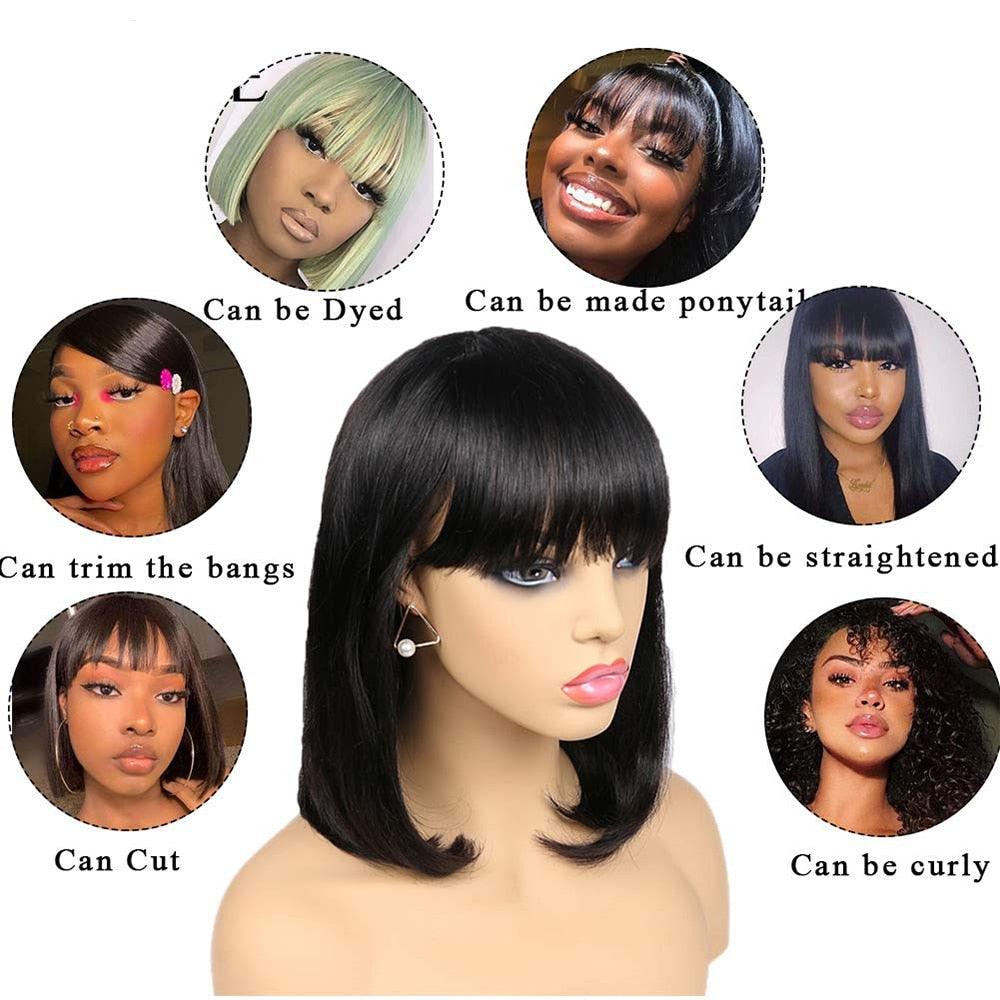 Straight Bob Wig With Bangs | Brazilian Human Hair | For Black Women