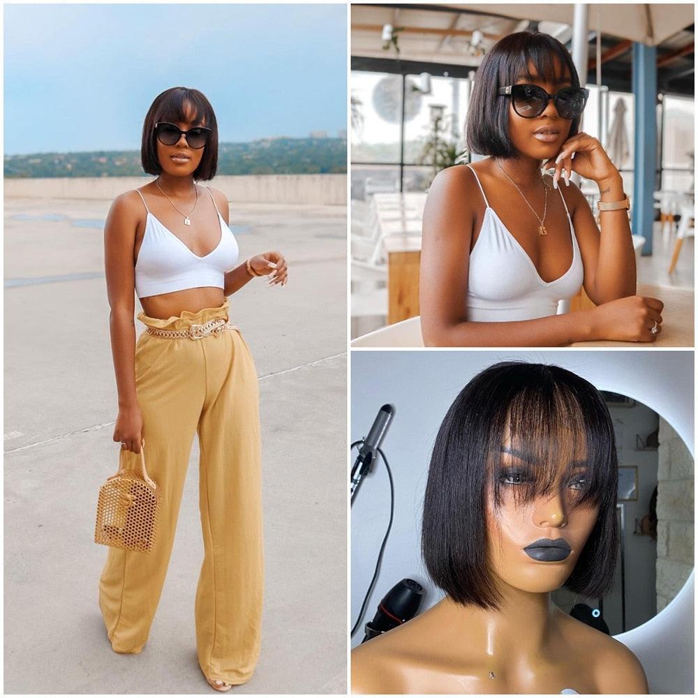 Straight Bob Wig With Bangs | Brazilian Human Hair | For Black Women