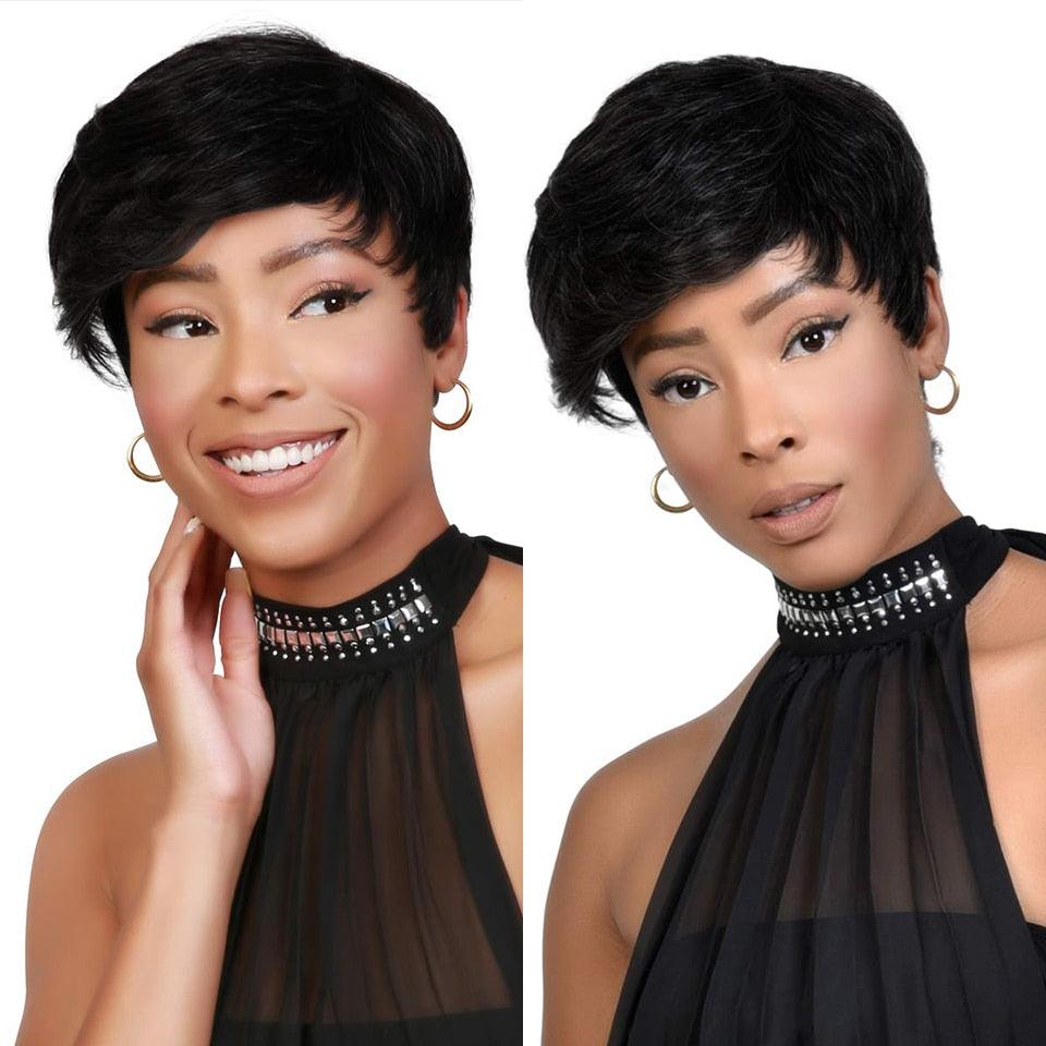 Natural Pixie Cut Bob Wig With Bangs | Brazilian Virgin Hair