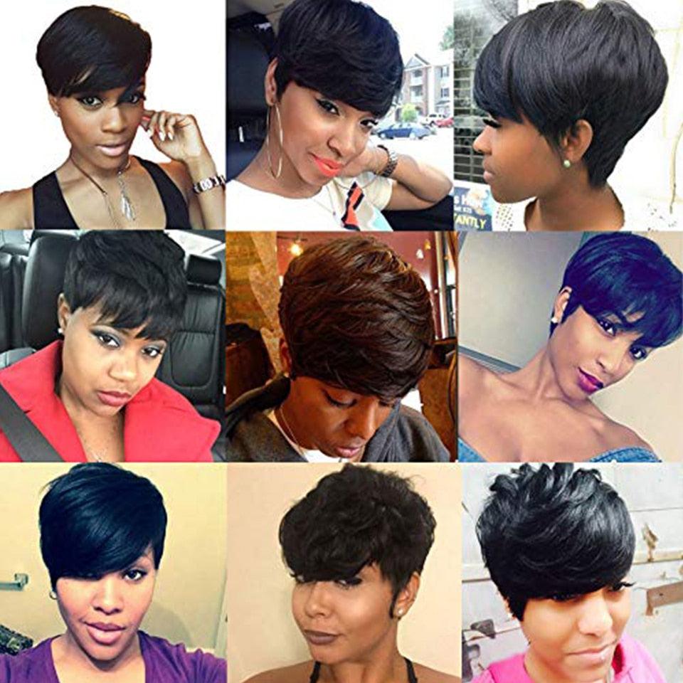 Natural Pixie Cut Bob Wig With Bangs | Brazilian Virgin Hair