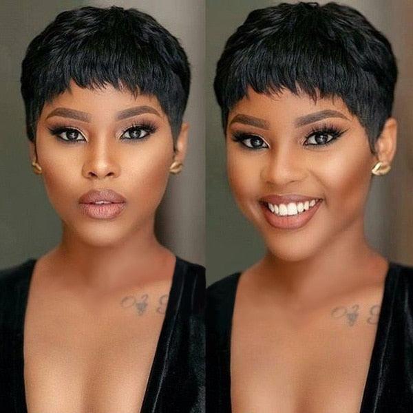 Natural Pixie Cut Bob Wig With Bangs | Brazilian Virgin Hair