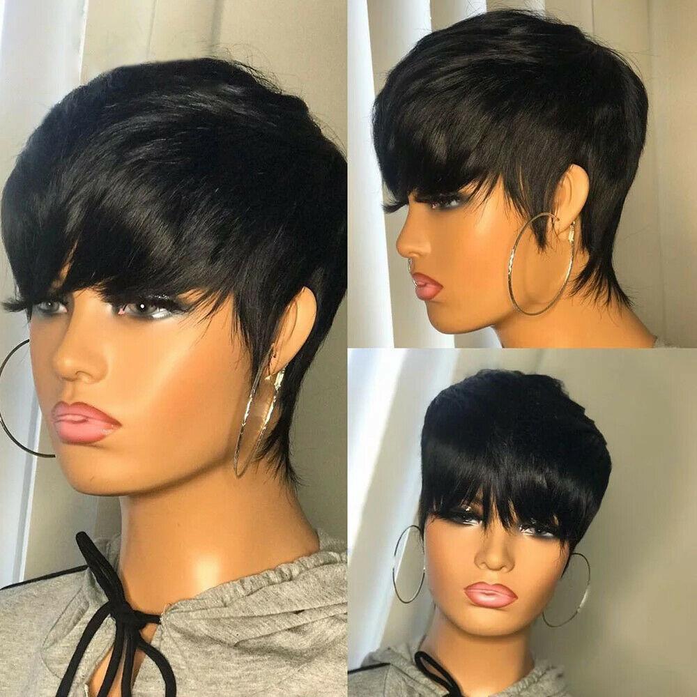 Natural Pixie Cut Bob Wig With Bangs | Brazilian Virgin Hair