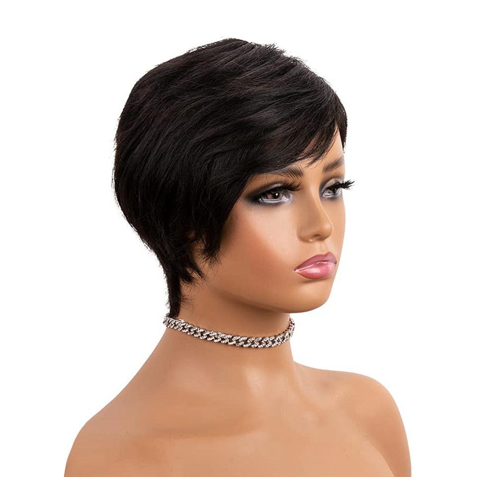 Natural Pixie Cut Bob Wig With Bangs | Brazilian Virgin Hair