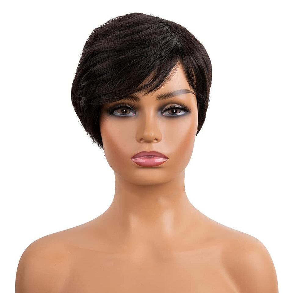 Natural Pixie Cut Bob Wig With Bangs | Brazilian Virgin Hair