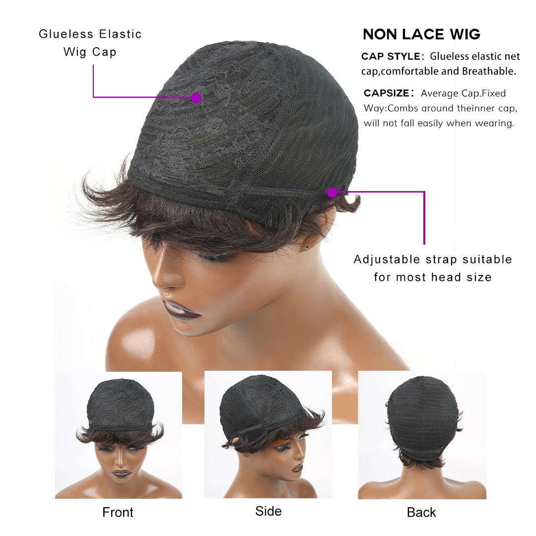 Natural Pixie Cut Bob Wig With Bangs | Brazilian Virgin Hair