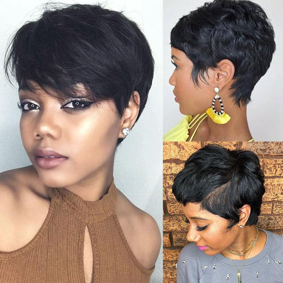 Natural Pixie Cut Bob Wig With Bangs | Brazilian Virgin Hair