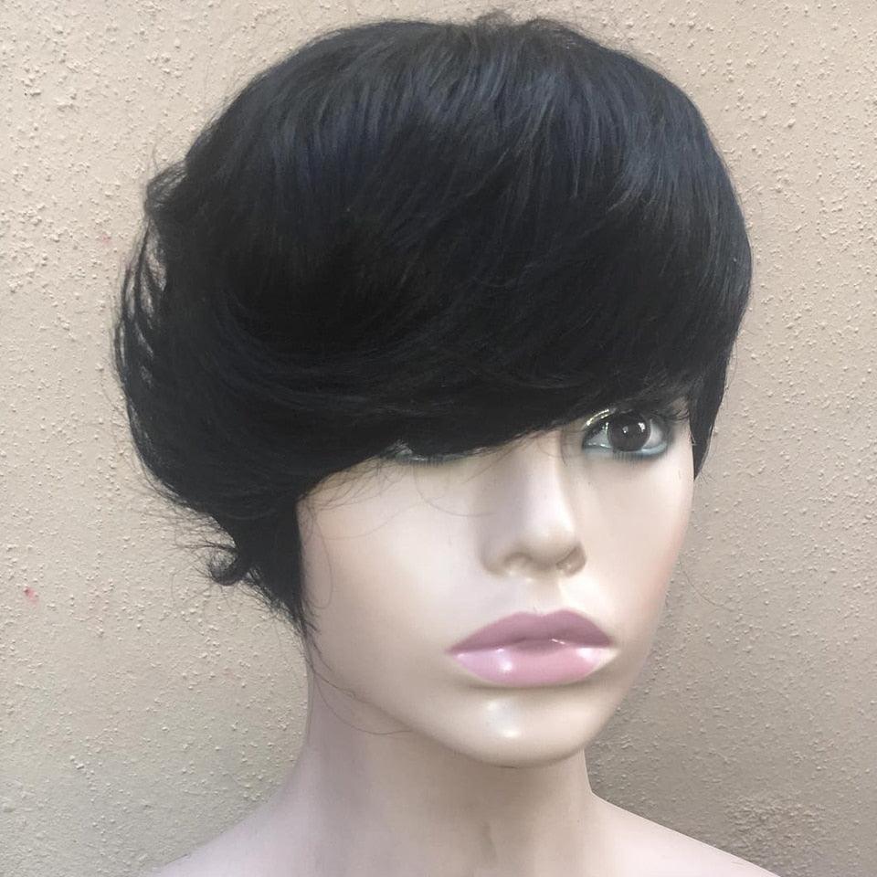 Natural Pixie Cut Bob Wig With Bangs | Brazilian Virgin Hair